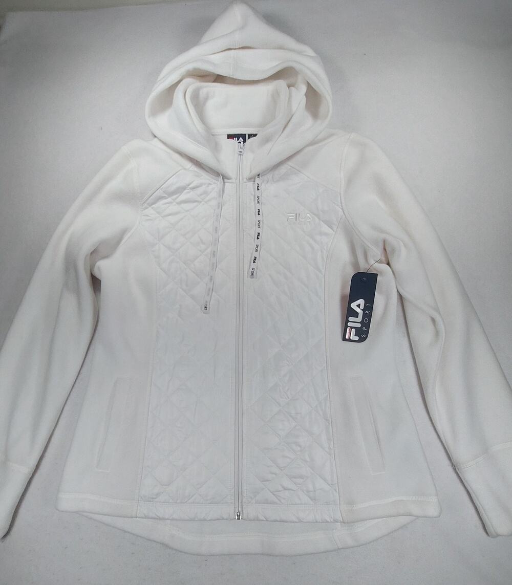 FILA SPORT Women's WHITE SIZE Large Athletic Jacket Hooded Full Zip Quilted NWT